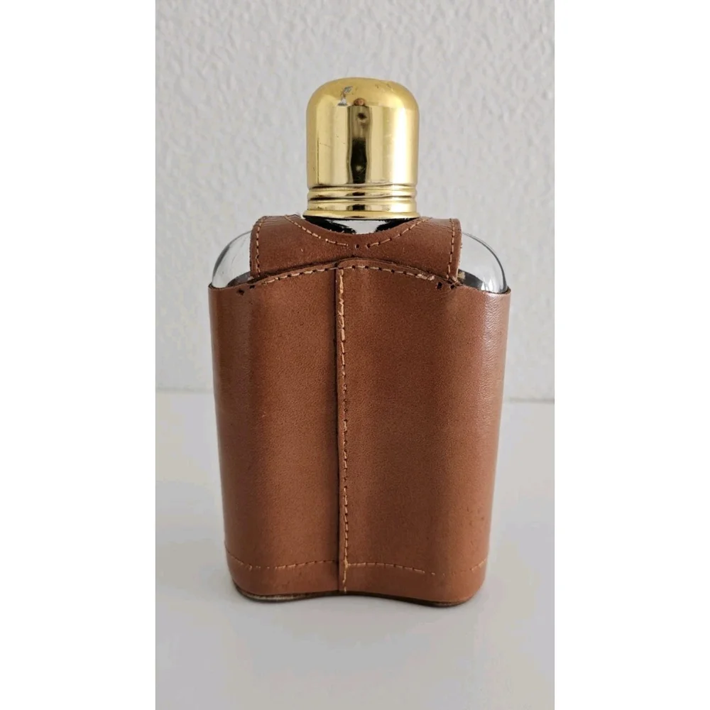 Vintage Flask With Leather Case Retro Classy Whiskey Brandy Topgrain Cowhide